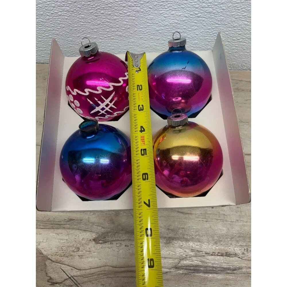 Vtg 1950-60 Set Of 4 Shiny Brite Hand Blown Glass Ball Christmas Tree Ornaments